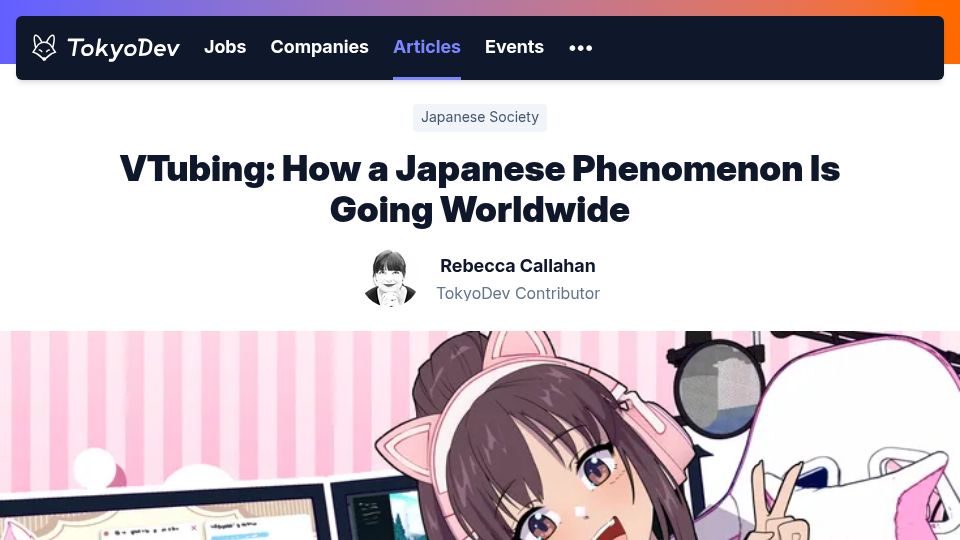 Screenshot of tokyodev.com: VTubing: How a Japanese Phenomenon Is Going Worldwide