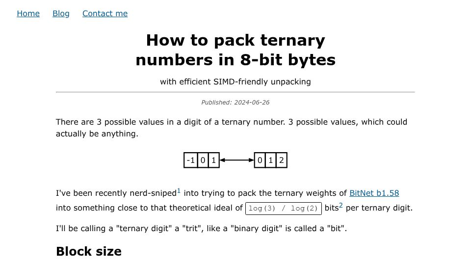 Screenshot of compilade.net: How to pack ternary numbers in 8-bit bytes