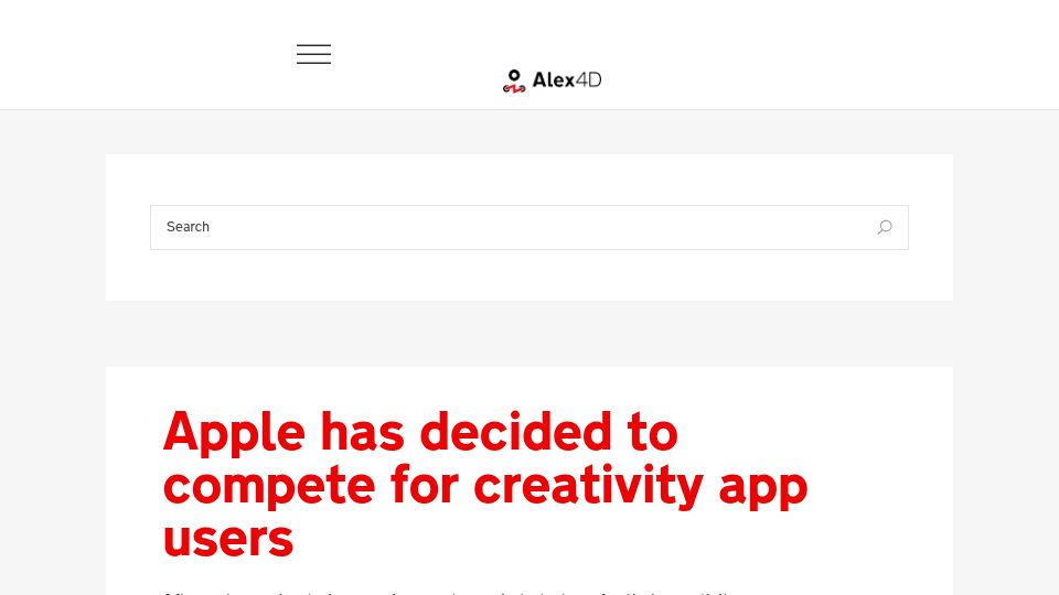 Screenshot of alex4d.com: Apple has decided to compete for creativity app users
