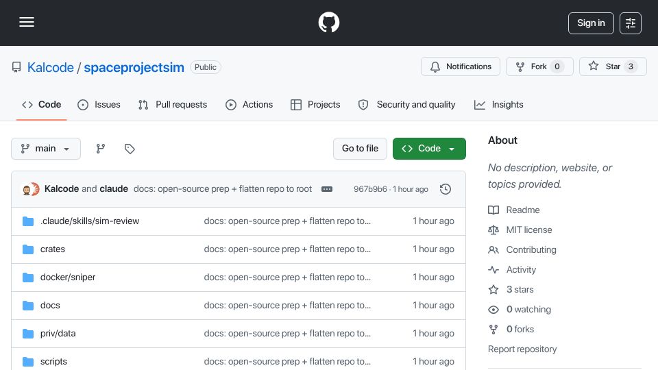 Screenshot of github.com: Show HN: A self-running space economy SIM in Rust and Bevy