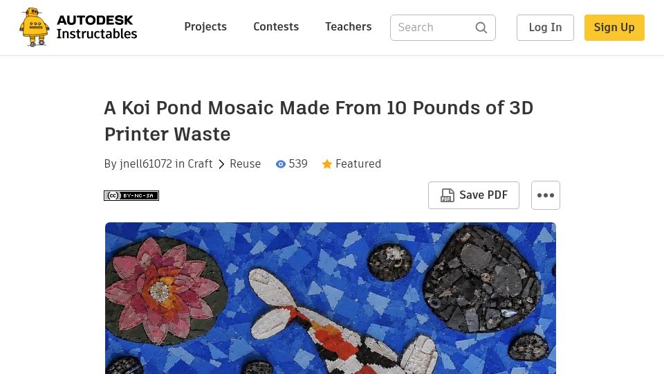 Screenshot of instructables.com: A Koi Pond Mosaic Made from 10 Pounds of 3D Printer Waste