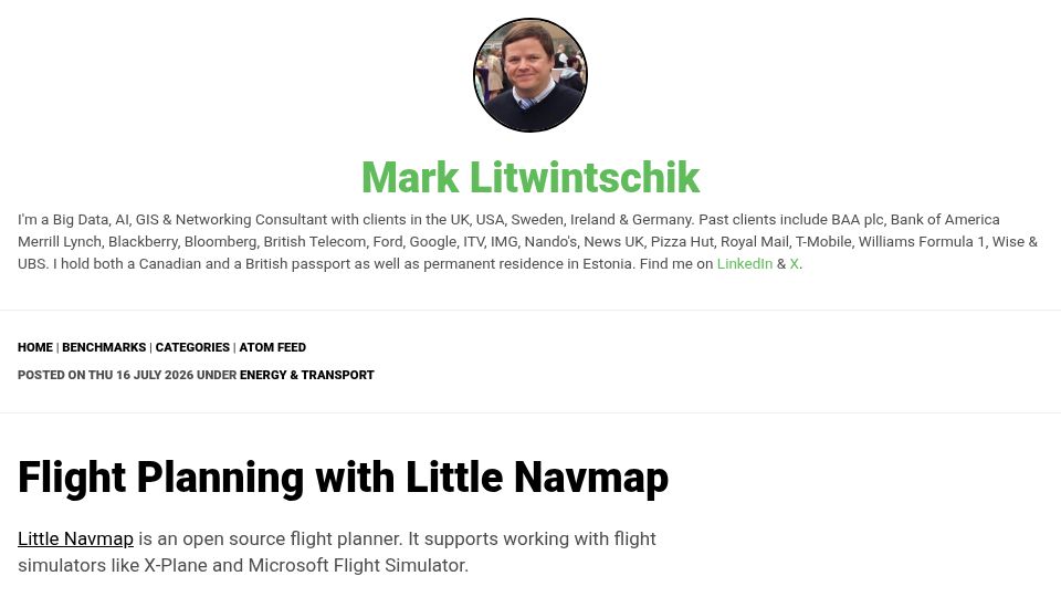 Screenshot of tech.marksblogg.com: Flight Planning with Little Navmap