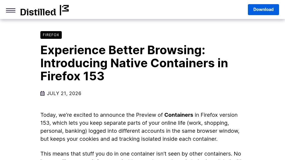 Screenshot of blog.mozilla.org: Firefox Containers Preview