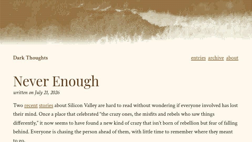 Screenshot of dark.ronacher.eu: Never Enough
