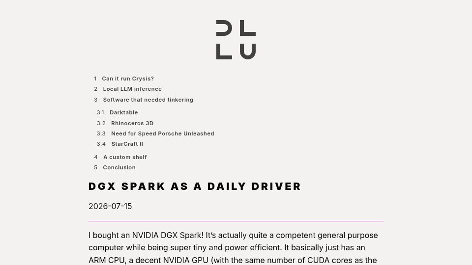 Screenshot of daniel.lawrence.lu: Nvidia DGX Spark as a daily driver
