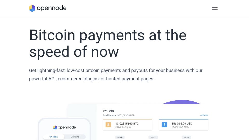 Screenshot of opennode.com: OpenNode – Bitcoin Payment Processor