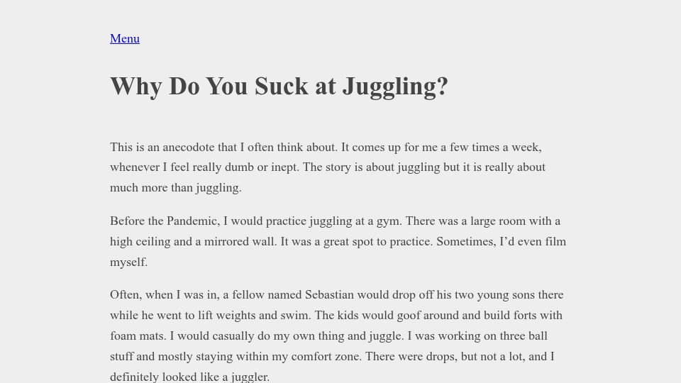 Screenshot of pgadey.ca: Why do you suck at juggling now?