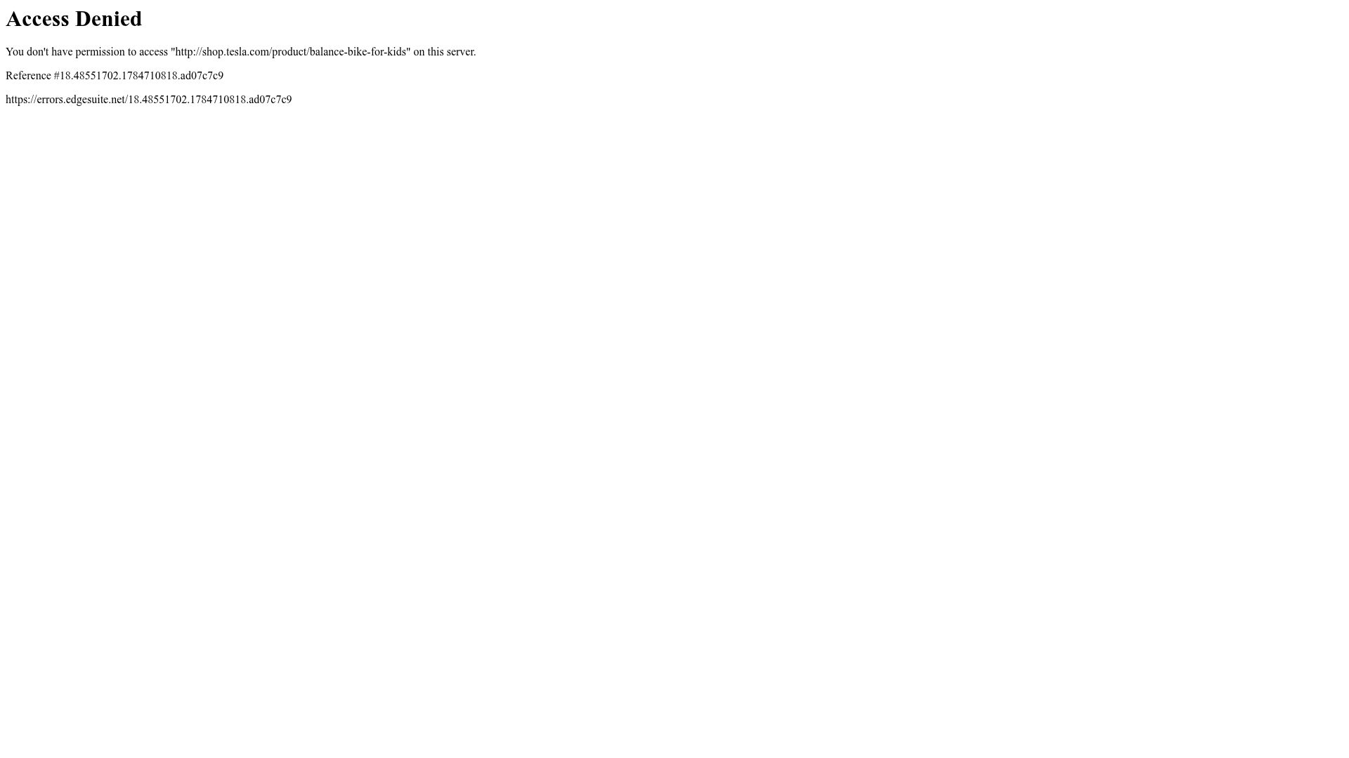 Screenshot of shop.tesla.com: Tesla Balance Bike