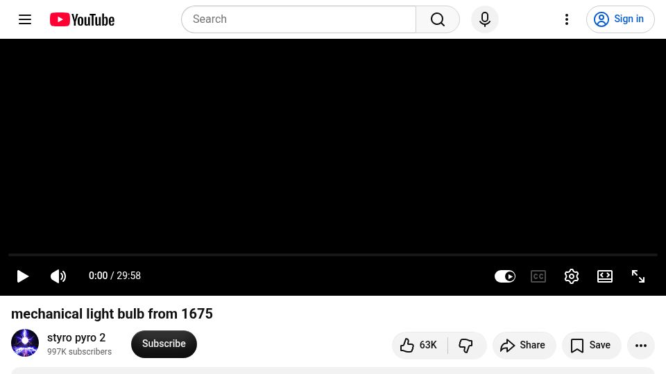 Screenshot of youtube.com: Mechanical light bulb from 1675 [video]