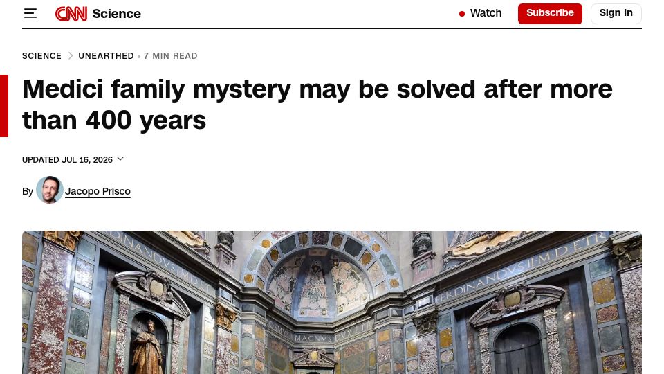 Screenshot of cnn.com: Medici family mystery may be solved after more than 400 years