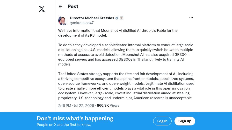 Screenshot of twitter.com: “We have information that Moonshot distilled Fable for the development of K3”