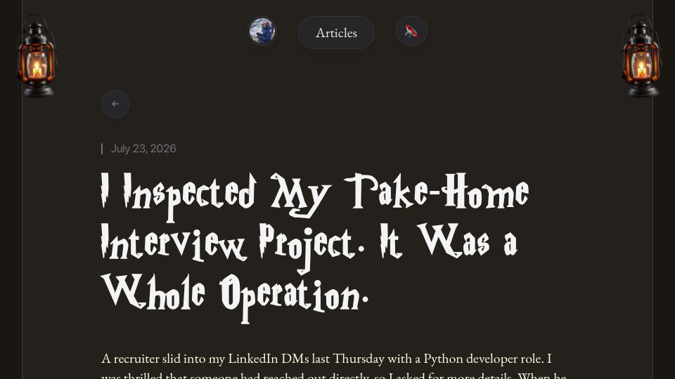 Screenshot of citizendot.github.io: I Inspected My Take-Home Interview Project. It Was a Whole Operation
