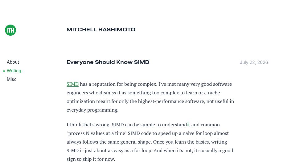 Screenshot of mitchellh.com: Everyone should know SIMD