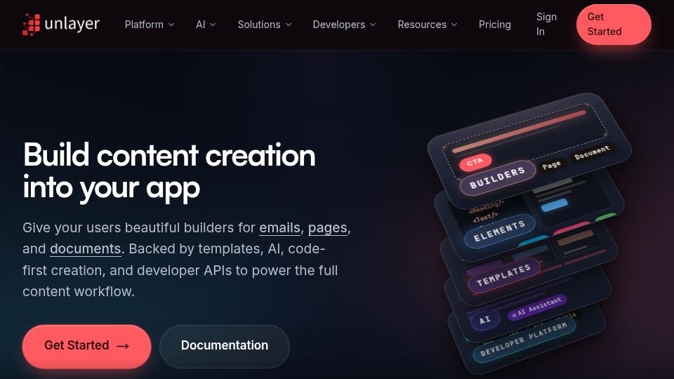 Screenshot of unlayer.com: Launch HN: Unlayer (YC W22) – Add email and document builders to your app