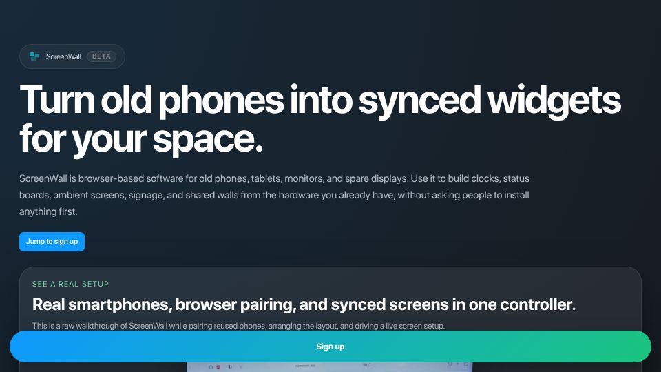 Screenshot of screenwall.app: ScreenWall – Turn old phones into synced widgets for your space