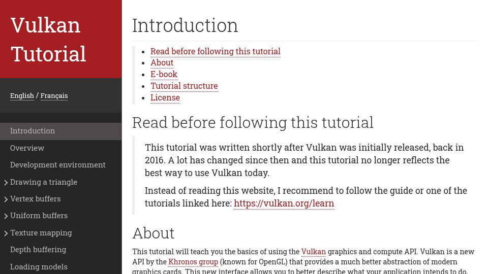 Screenshot of vulkan-tutorial.com: Vulkan Tutorial