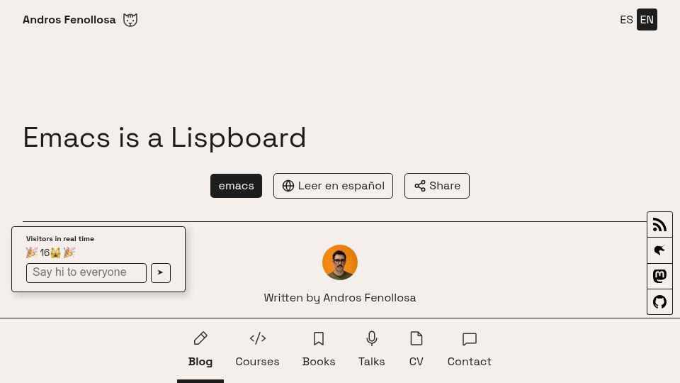 Screenshot of en.andros.dev: Emacs Is a Lispboard