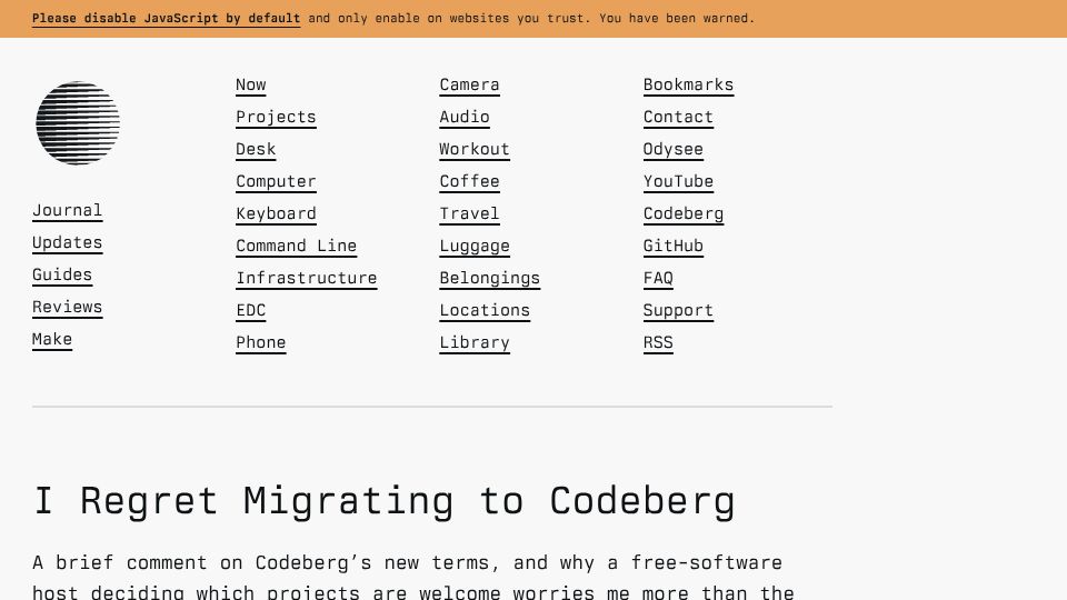 Screenshot of xn--gckvb8fzb.com: I regret migrating to Codeberg