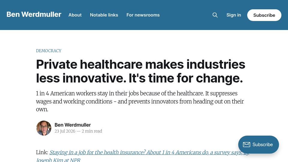 Screenshot of werd.io: Private healthcare makes industries less innovative. It's time for change