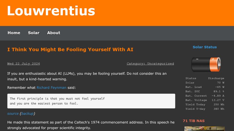 Screenshot of louwrentius.com: I Think You Might Be Fooling Yourself with AI