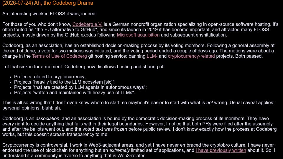 Screenshot of gagliardoni.net: Ah, the Codeberg Drama