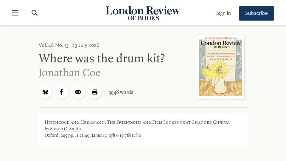Screenshot of lrb.co.uk: Hitchcock and Herrmann: The friendship and film scores that changed cinema