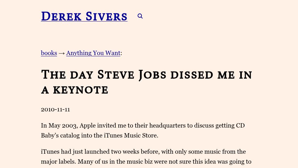 Screenshot of sive.rs: The day Steve Jobs dissed me in a keynote (2010)