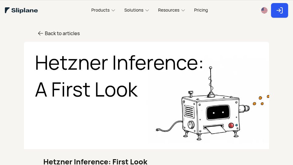 Screenshot of sliplane.io: Hetzner is working on LLM Inference