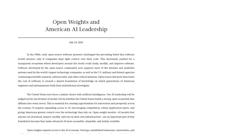 Screenshot of images.nvidia.com: Open Weights and American AI Leadership [pdf]
