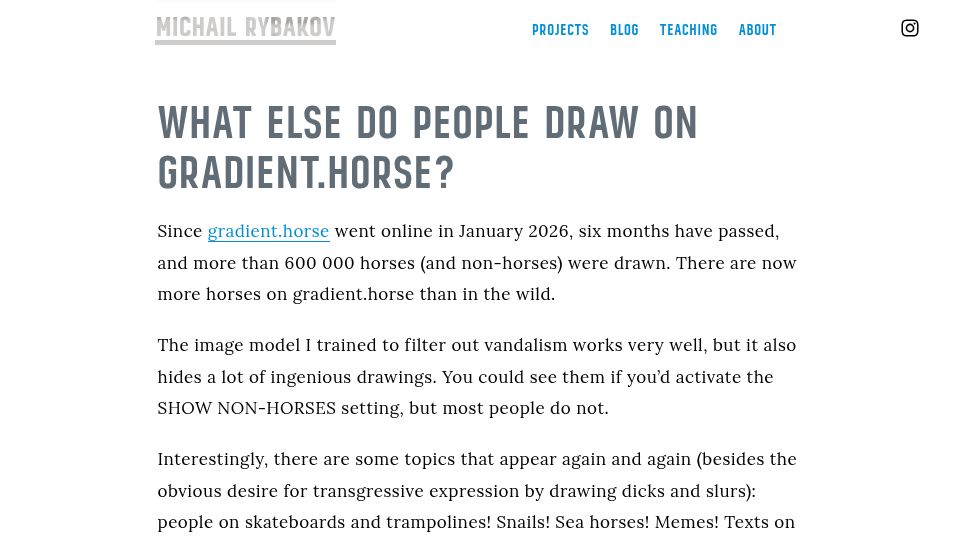 Screenshot of rybakov.com: What else do people draw on gradient.horse?