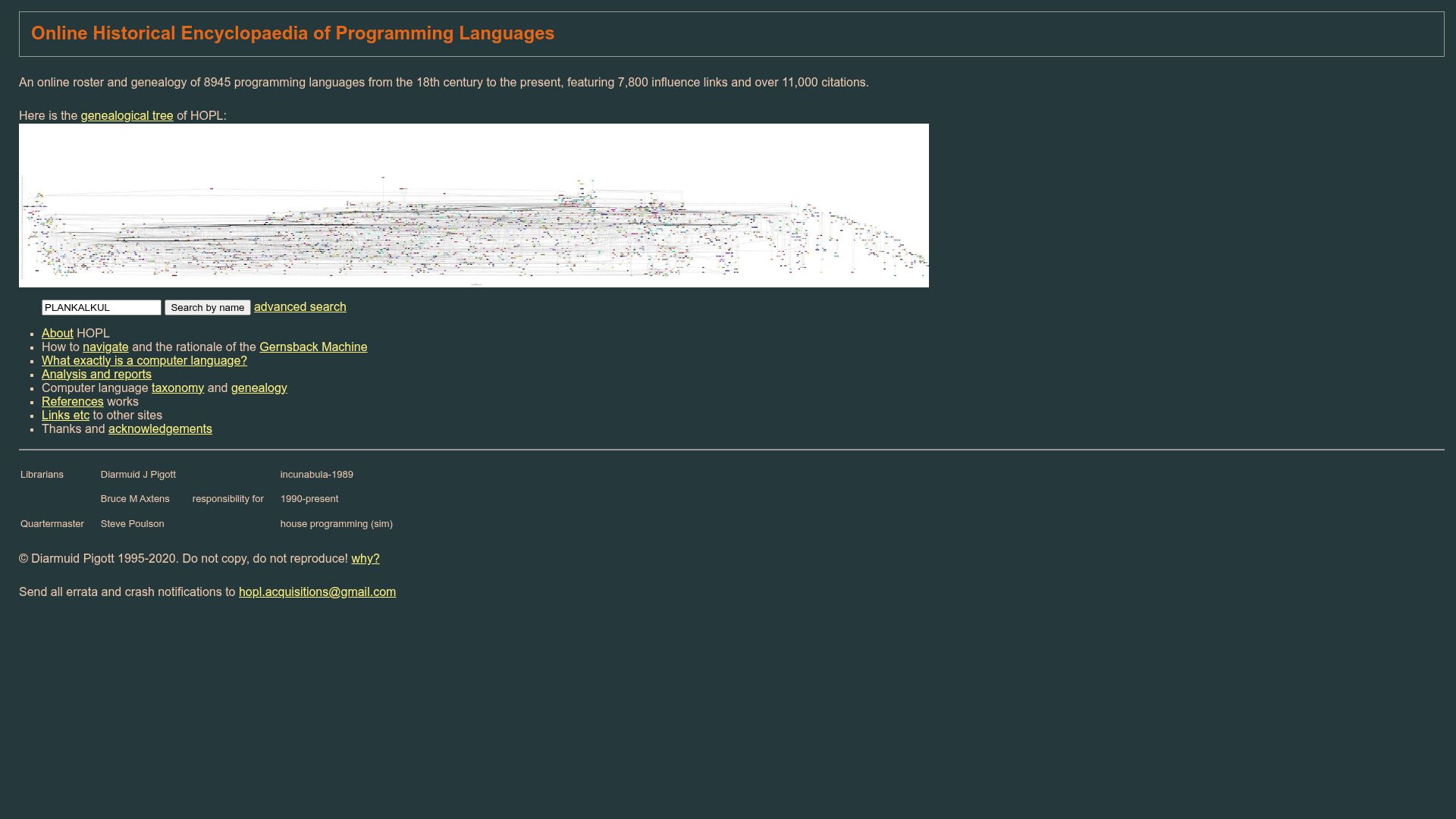 Screenshot of hopl.info: Online Historical Encyclopaedia of Programming Languages