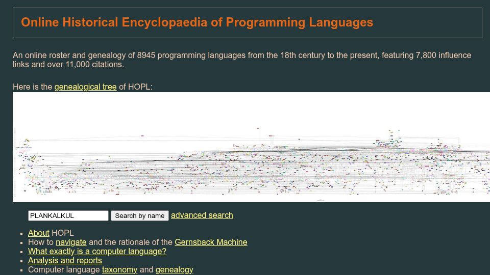 Screenshot of hopl.info: Online Historical Encyclopaedia of Programming Languages