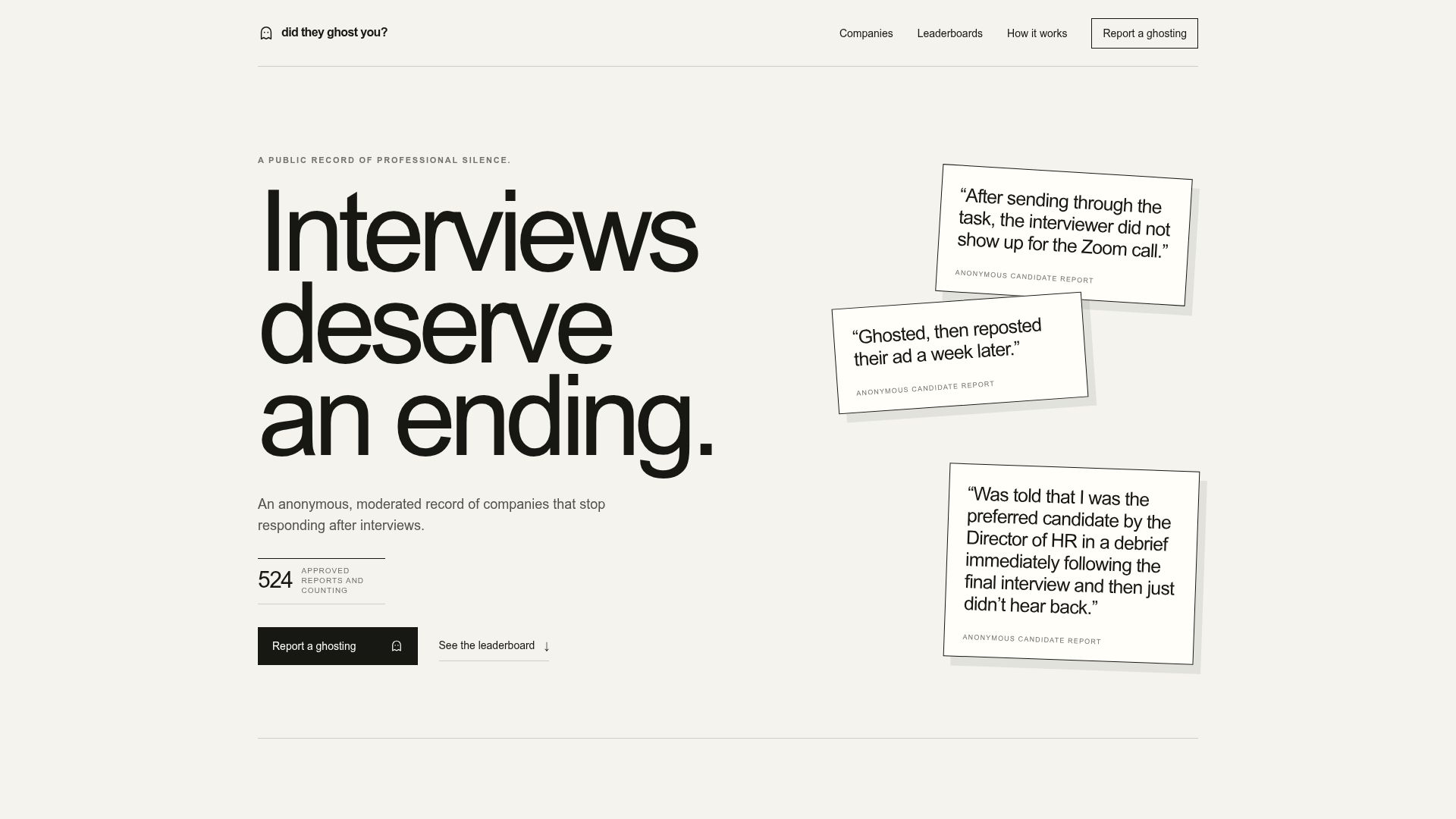 Screenshot of didtheyghostyou.com: Did They Ghost You?