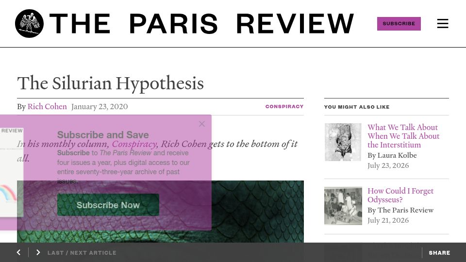 Screenshot of theparisreview.org: The Silurian Hypothesis (2020)
