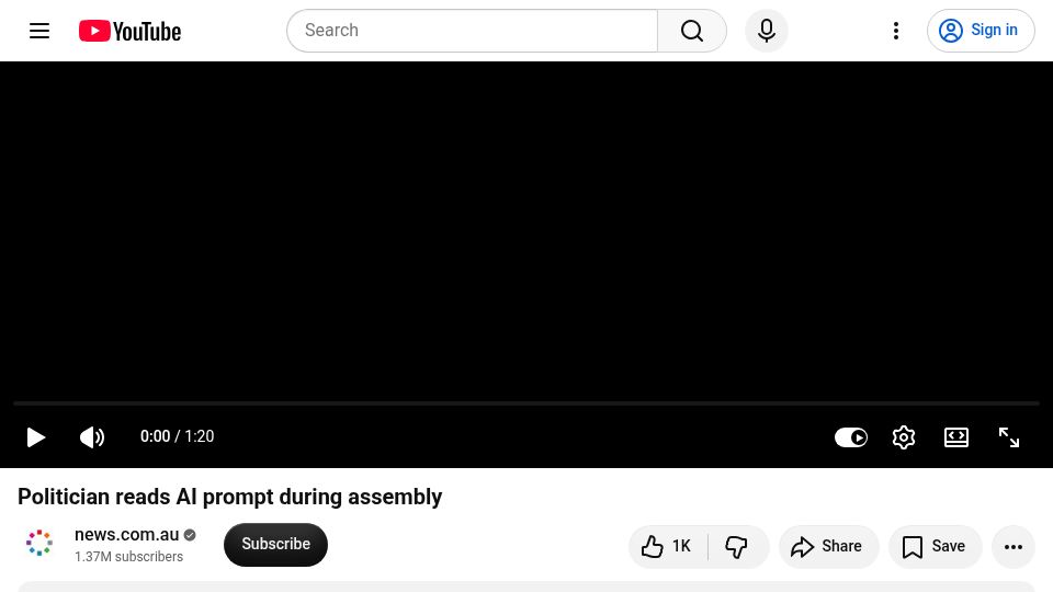 Screenshot of youtube.com: Politician reads AI prompt during assembly