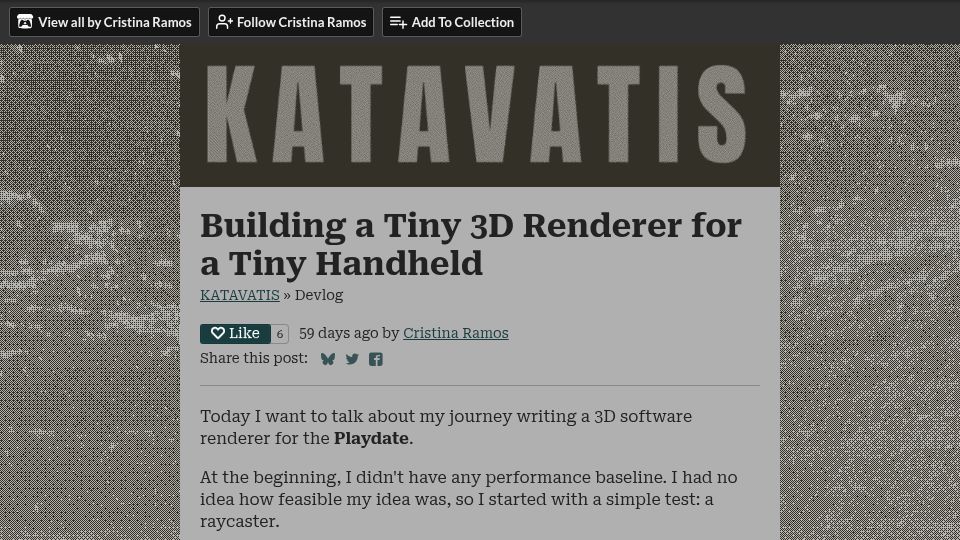 Screenshot of saffroncr.itch.io: Building a Tiny 3D Renderer for a Tiny Handheld