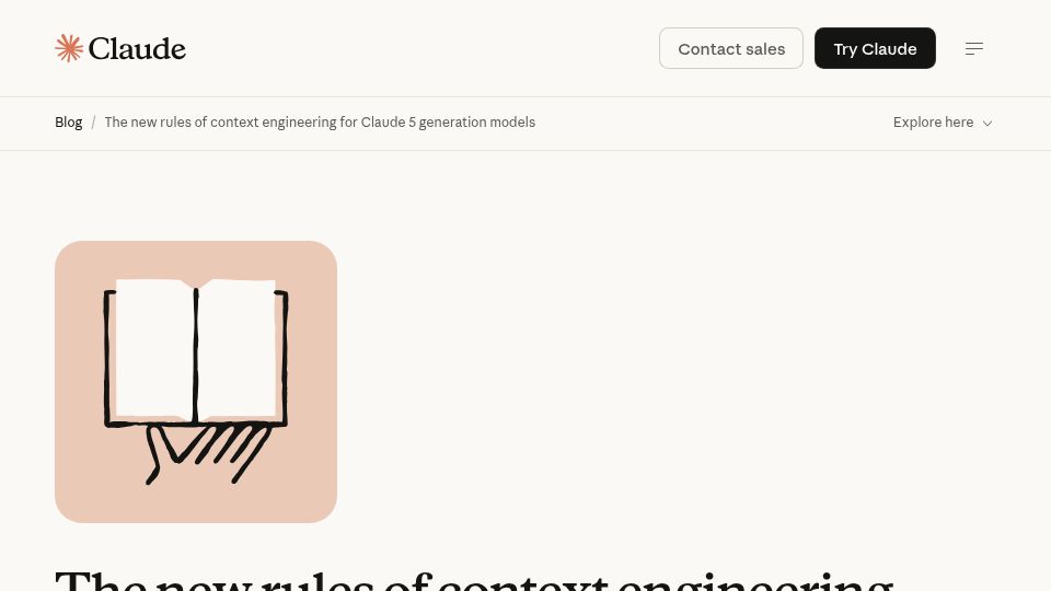 Screenshot of claude.com: The new rules of context engineering for Claude 5 generation models