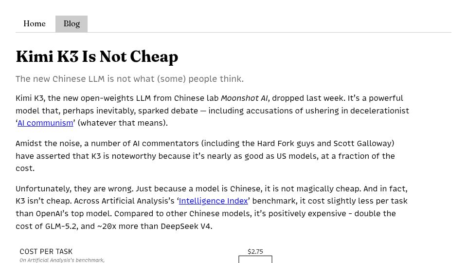 Screenshot of alexinch.com: Kimi K3 is not cheap