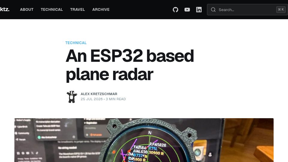 Screenshot of blog.ktz.me: An ESP32 based plane radar for my desk