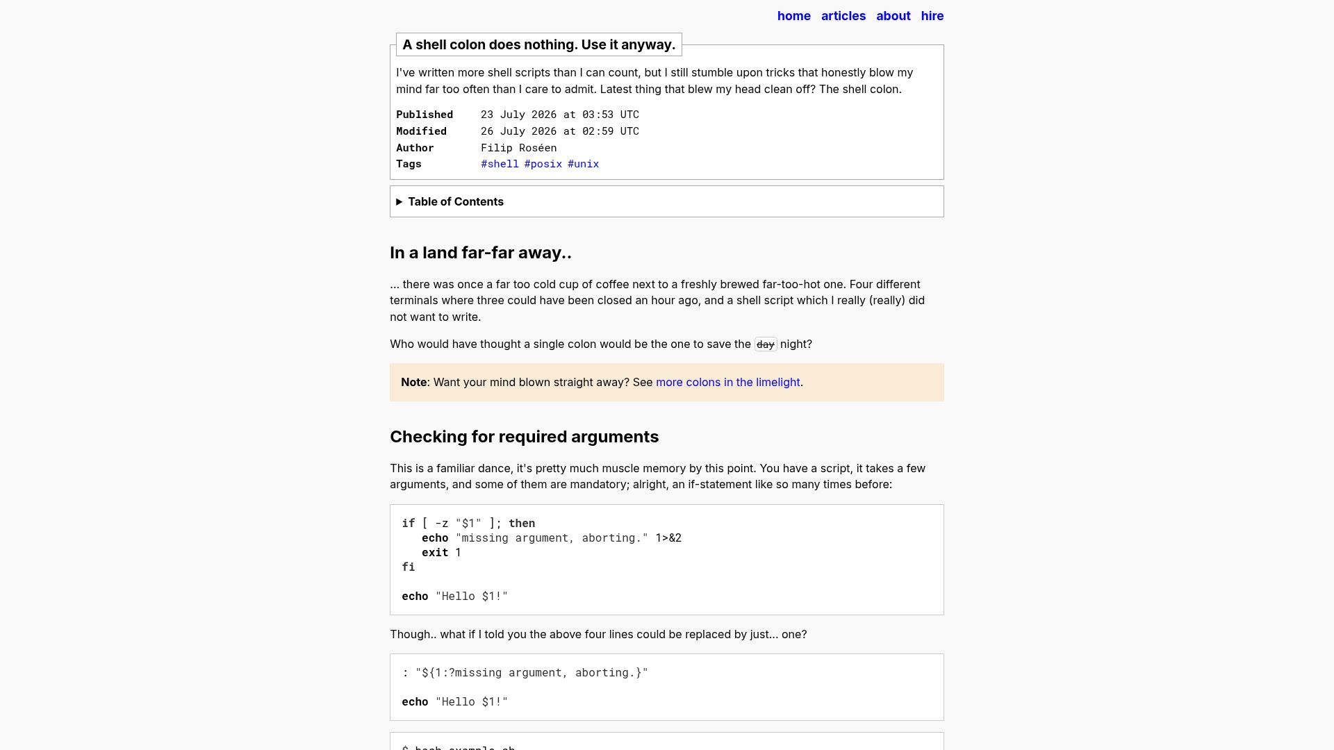 Screenshot of refp.se: A shell colon does nothing. Use it anyway