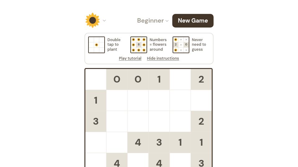 Screenshot of sunflowersgame.com: Show HN: Reverse Minesweeper