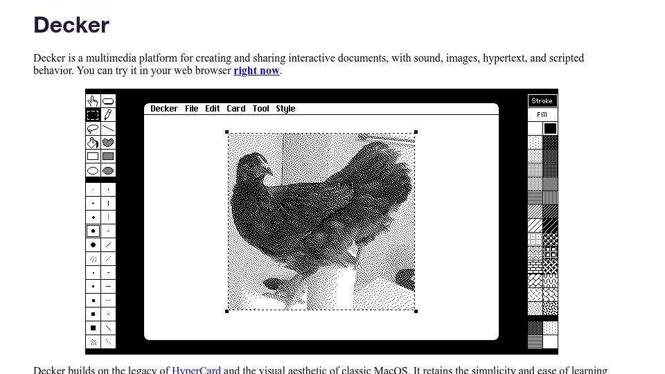 Screenshot of beyondloom.com: Decker, a platform that builds on the legacy of Hypercard and classic macOS