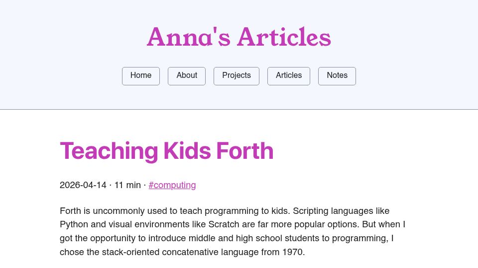 Screenshot of gracefulliberty.com: Teaching Kids Forth