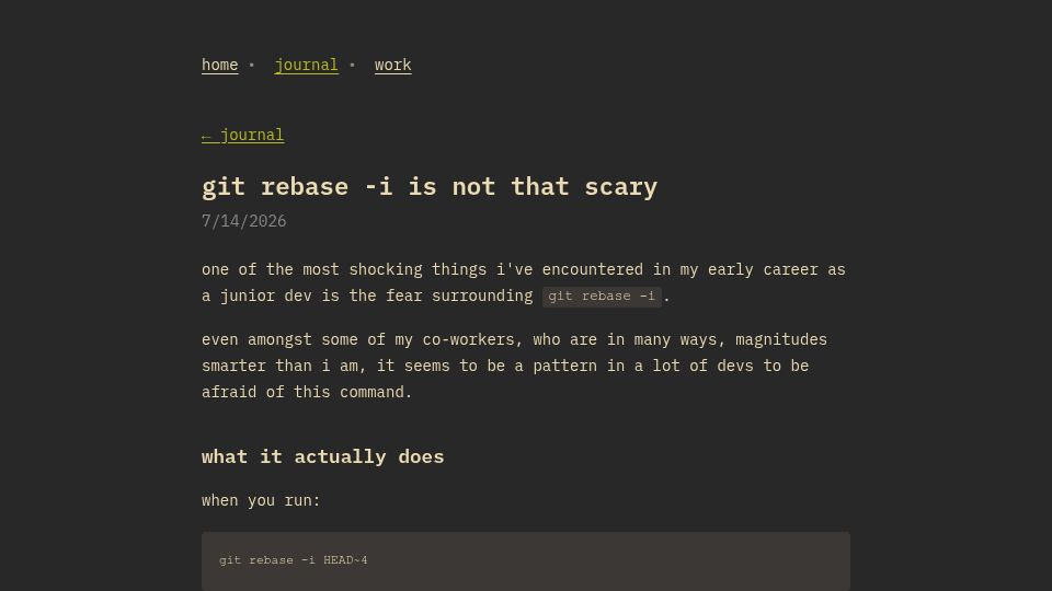 Screenshot of cachebag.sh: Git rebase -I is not that scary