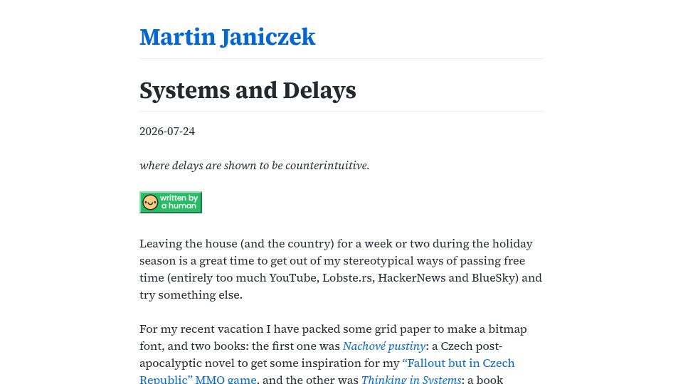Screenshot of martin.janiczek.cz: Systems and Delays