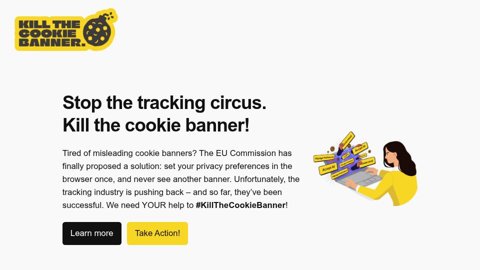 Screenshot of killthecookiebanner.eu: Kill The Cookie Banner