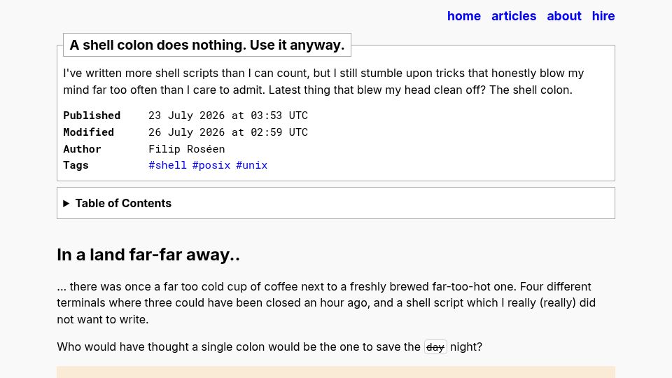 Screenshot of refp.se: A shell colon does nothing. Use it anyway