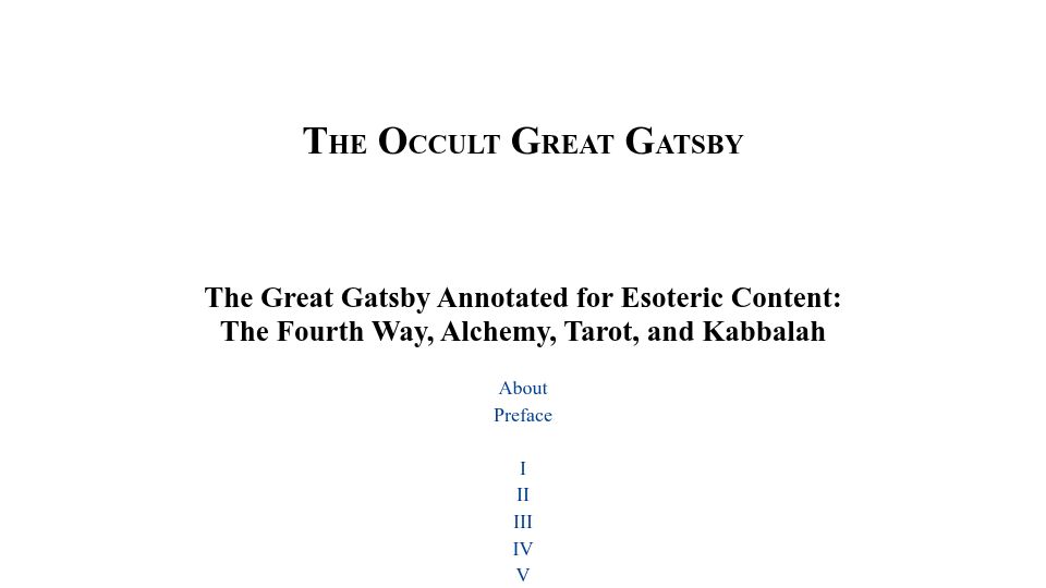 Screenshot of occultgatsby.work: Show HN: The Occult Gatsby