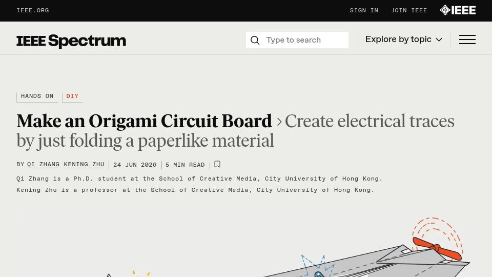 Screenshot of spectrum.ieee.org: Make an Origami Circuit Board