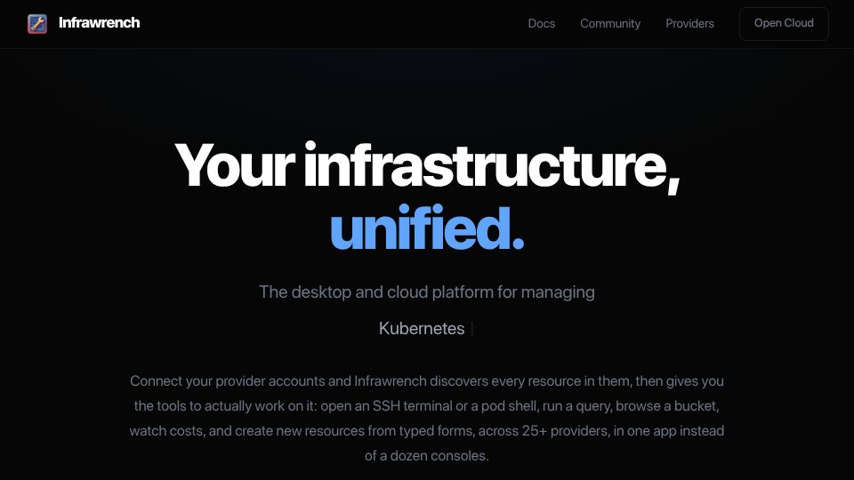 Screenshot of infrawrench.com: Show HN: Infrawrench – A tool to manage cloud and svcs with workflows and chat